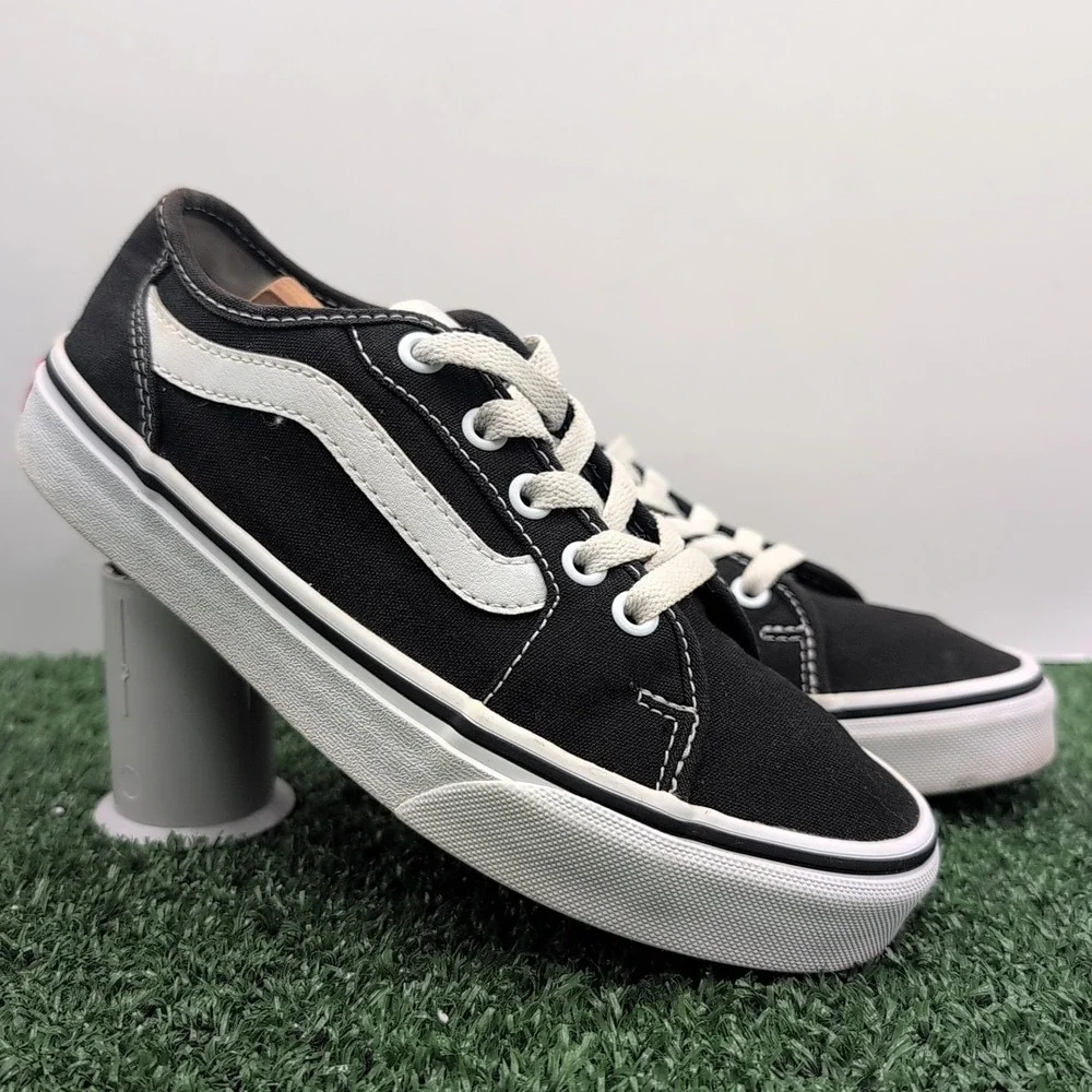 Vans Filmore Decon Shoes Women's 5.5 Medium Black White‎ Canvas Suede Sneakers